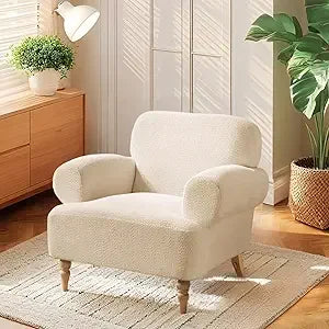Modern Oversized Sherpa Accent Chairs, 37" Comfy Boucle Living Room Chairs, Wide Reading Chair with Round Arms, Cozy Armchair fo