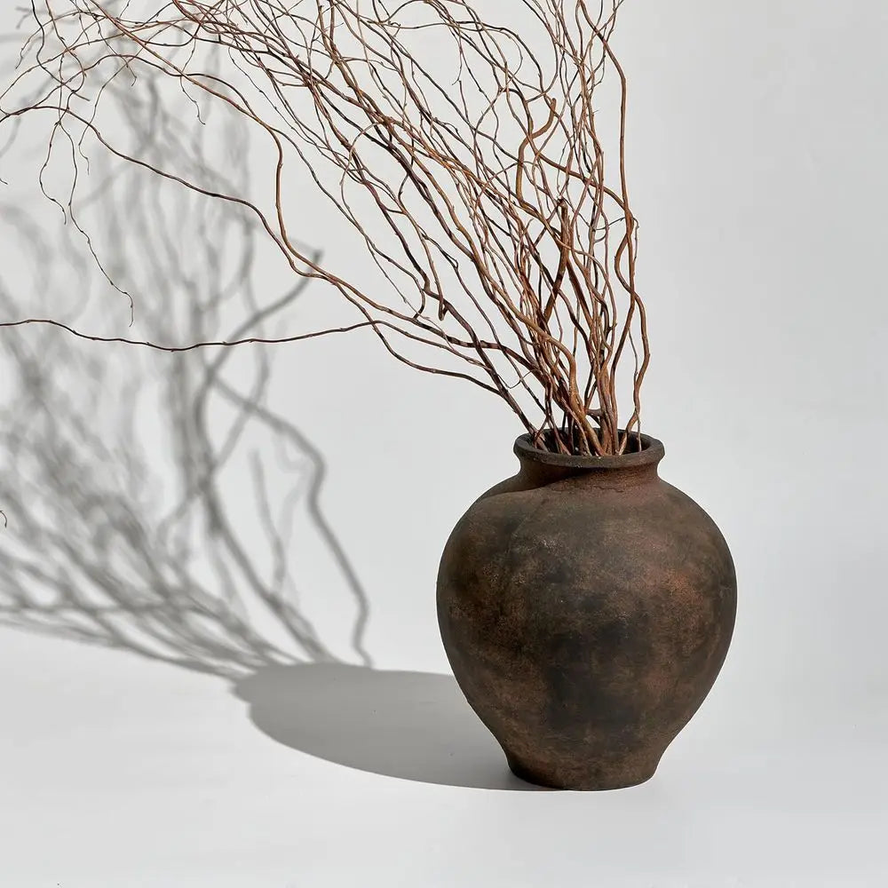 Elegant Brown 11.8 Zen Ceramic Vase for Home Decor with Distressed Farmhouse Style