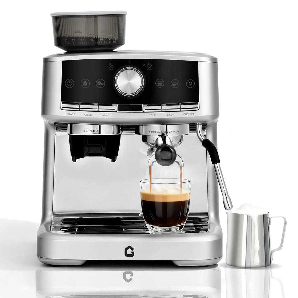 20-Bar Stainless Steel Espresso Machine With 30-Setting Grinder & Milk Frother 1.5L Removable Tank Adjustable Shot Volume