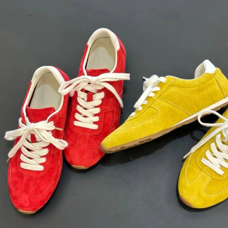 Women  Sports Shoes Suede 2025 New Retro Training Flat Casual Shoes Genuine Leather Agan Women's Shoes