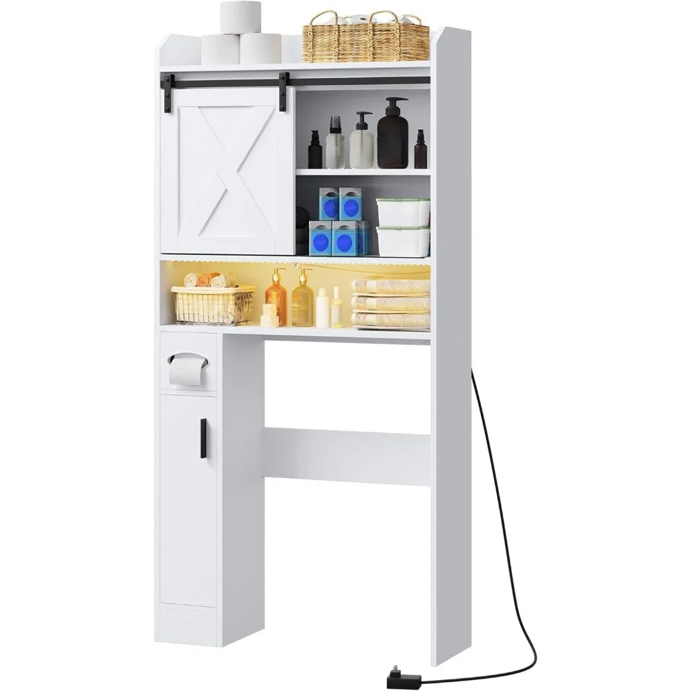 Motion Sensor Bathroom Cabinet with Sliding Barn Door, Adjustable Shelf & Toilet Paper Holder - Farmhouse Style