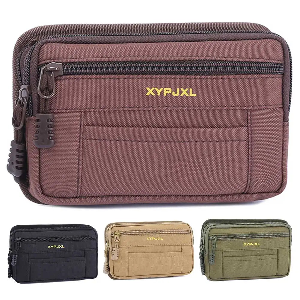 Men Waist Pouch Multi-Compartment Wallet Pouch Portable Mobile Phone Purse Canvas Hiking Cycling Travel Tools