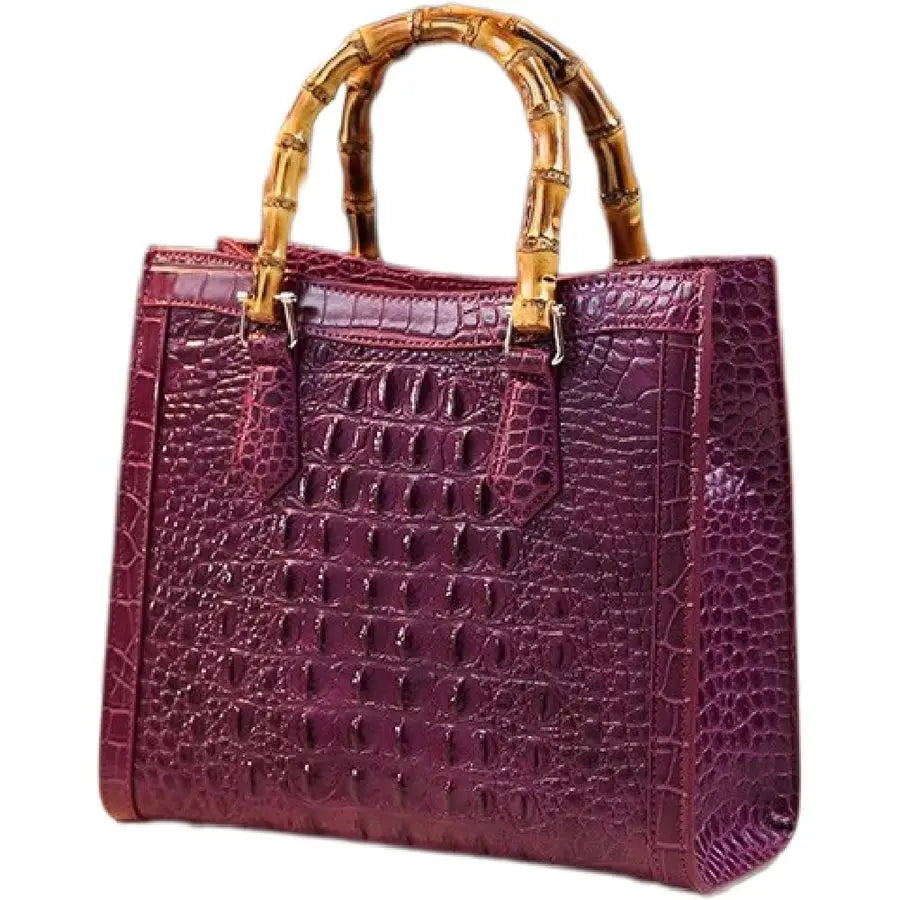Pattern Leather Womens Bag Real Bamboo TopHandle Satchel Handbags Portable Tote Bag Shoulder Messenger Bags