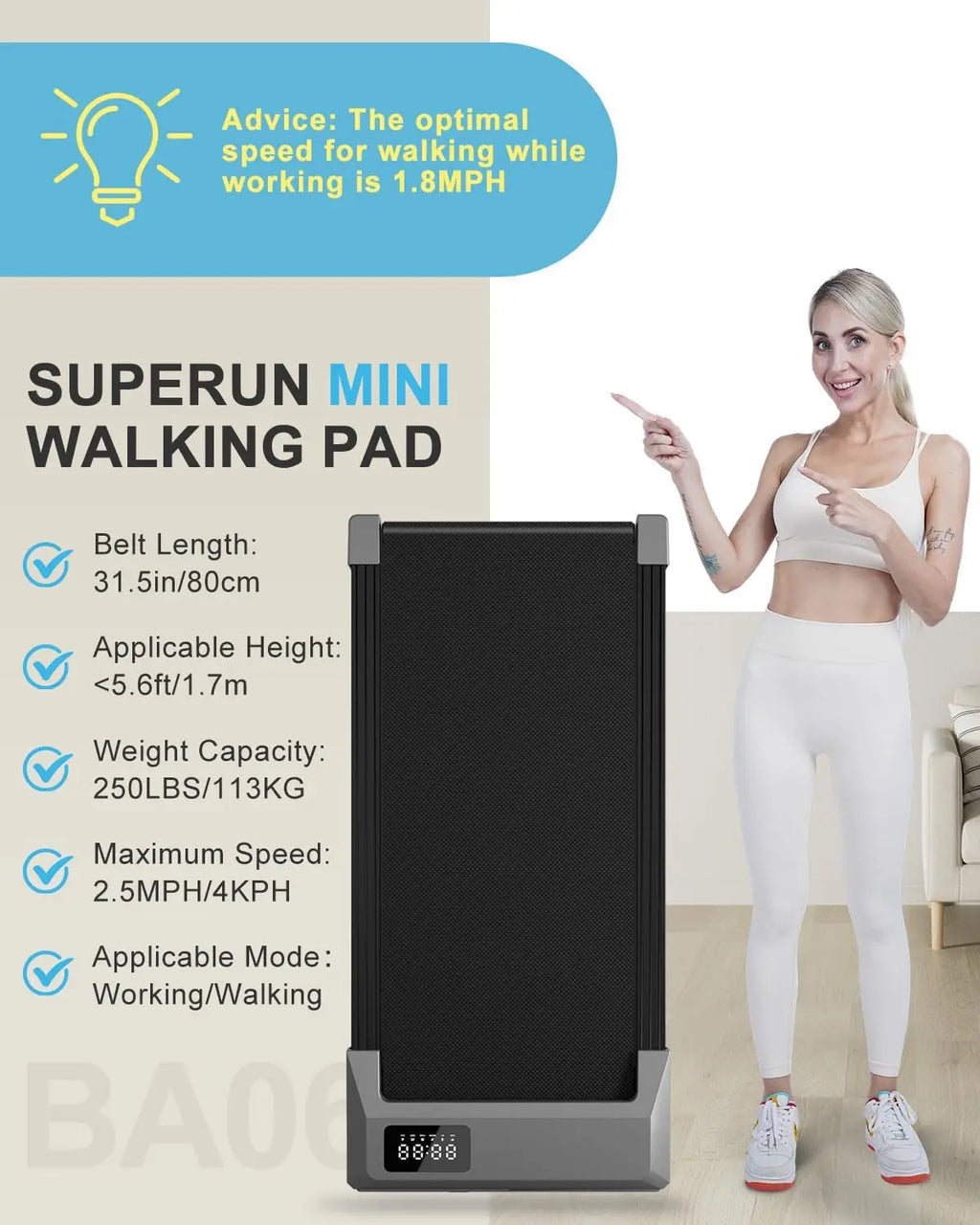 Walking Pad, Under Desk Treadmills For Home And Office Small Space, 2.5 HP Portable Mini Jogging Machine With APP And Re