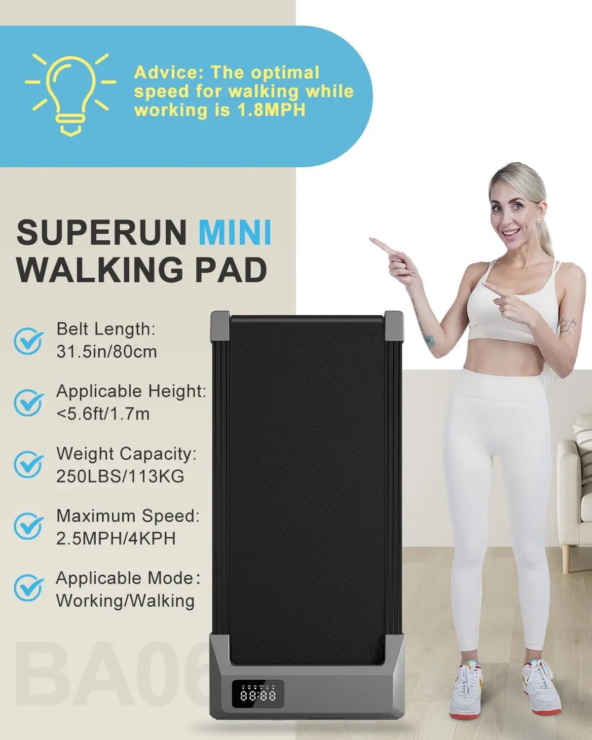 Walking Pad, Under Desk Treadmills For Home And Office Small Space, 2.5 HP Portable Mini Jogging Machine With APP And Re