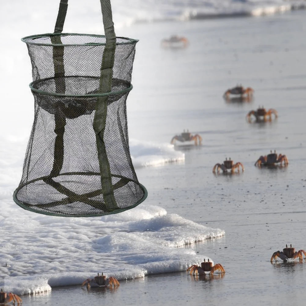 Mesh Fishing Cage Portable Fishing Net Round Collapsible Fish Trap Foldable Landing Net for Crab Fish