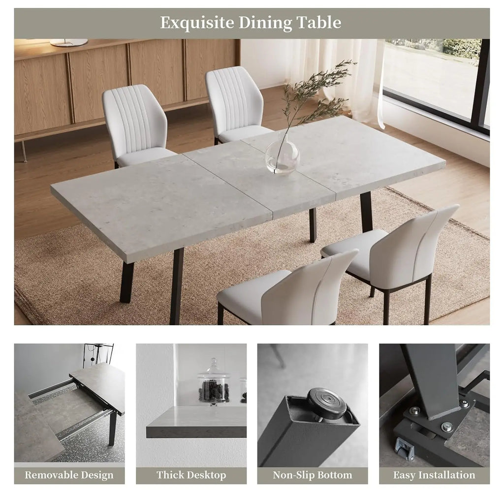 47.2"- 62.9" Extendable Dining Table Set for 6, Modern Kitchen Table with 6 PU Leather Chairs, Thickened Expandable, Customized