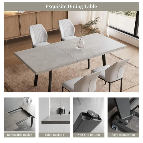 47.2"- 62.9" Extendable Dining Table Set for 6, Modern Kitchen Table with 6 PU Leather Chairs, Thickened Expandable, Customized