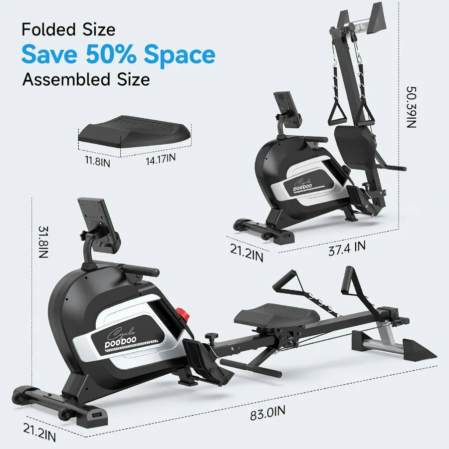 Magnetic Rowing Machine with 360 LB Weight Capacity for Home Workouts Folding Design with Integrated Strength Training Features