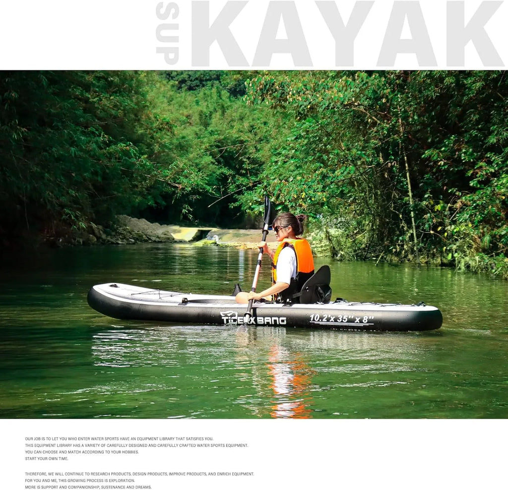 10.2'x35''x8'' Inflatable Kayak with Detachable Seat, SUP-Kayak Set Includes Hand Pump/Aluminum Oar/Backpack, Boat for Adults/Ki