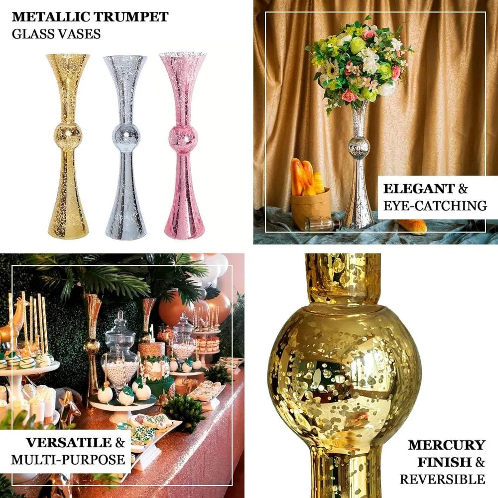 24-Piece Tall Clear Reversible Trumpet Vases for Weddings - Elegant Decoration Set