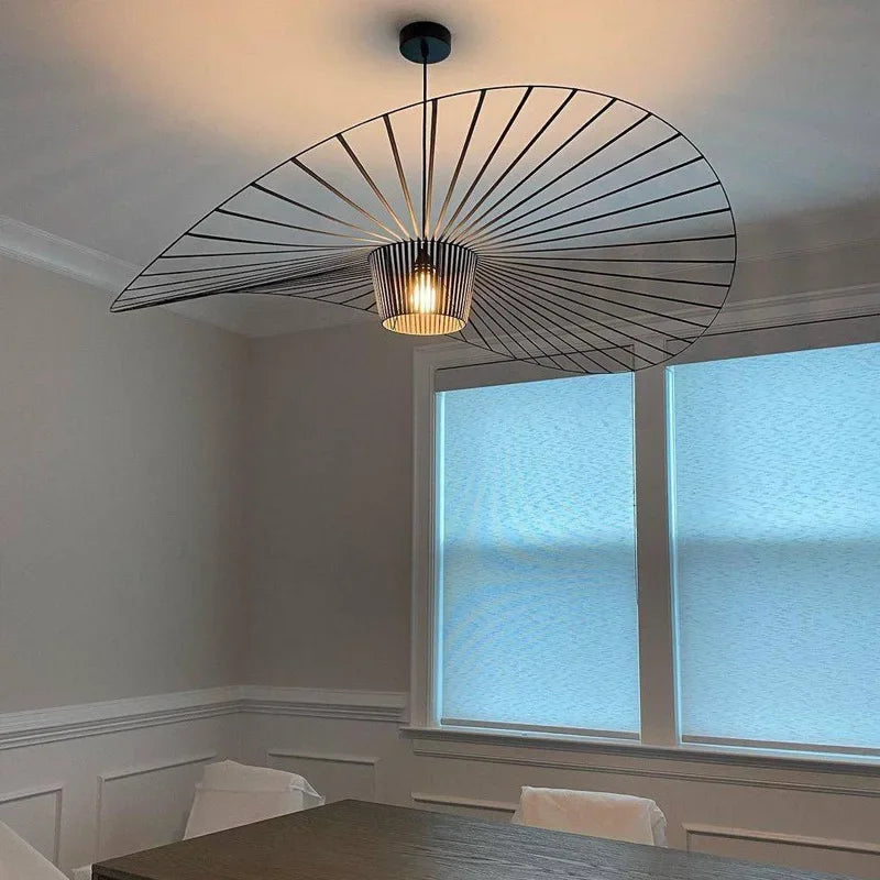 Vintage Hat Pendant Lamp Black Rattan Led Suspension Luminaire Hanging Light Kitchen Living Room Home Decor Ceiling Chandelier