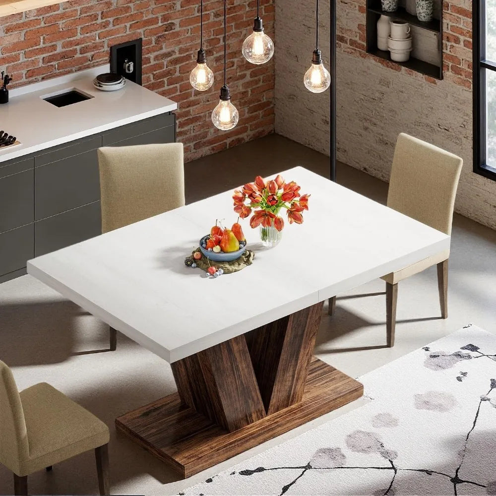 47 Inch Modern Farmhouse Dining Table with Heavy Duty Pedestal Base for 4, Rectangular Wooden Kitchen Table