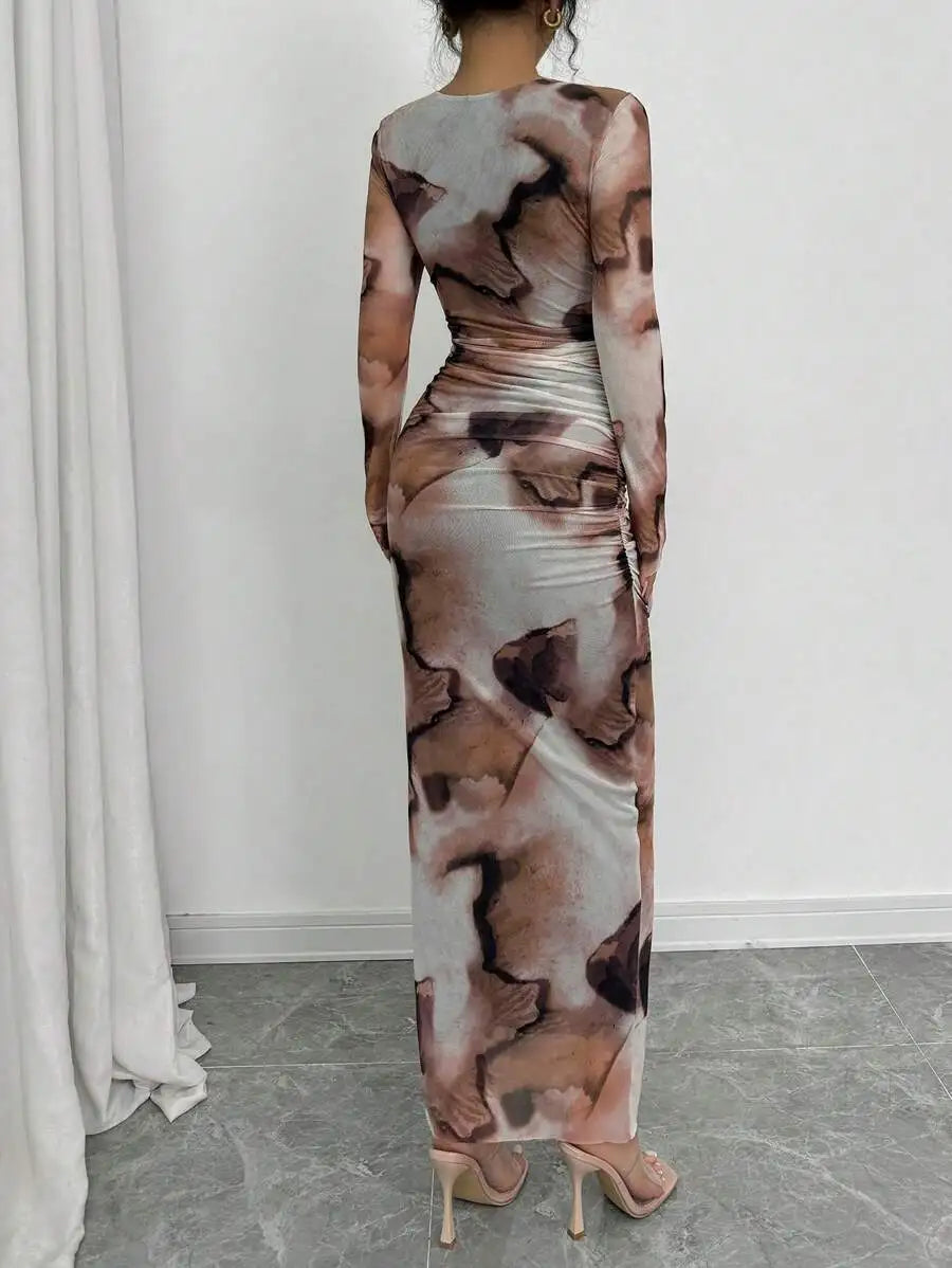 Elenzga Elegant Gradient Long Sleeve Slim Fit Women's Dress Fall Cloth For Women