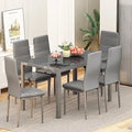 7-Piece Dining Set for 6, Glass Table & PU Leather Chairs, Modern Small Space Dining Set