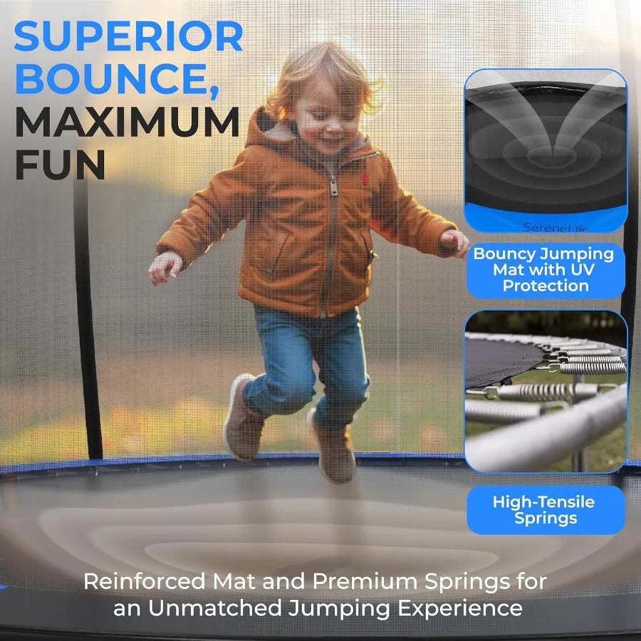 12FT Outdoor Trampoline for Recreational Backyard Trampoline with Curved Safety Poles and Net Enclosure- ASTM Approval for Adult