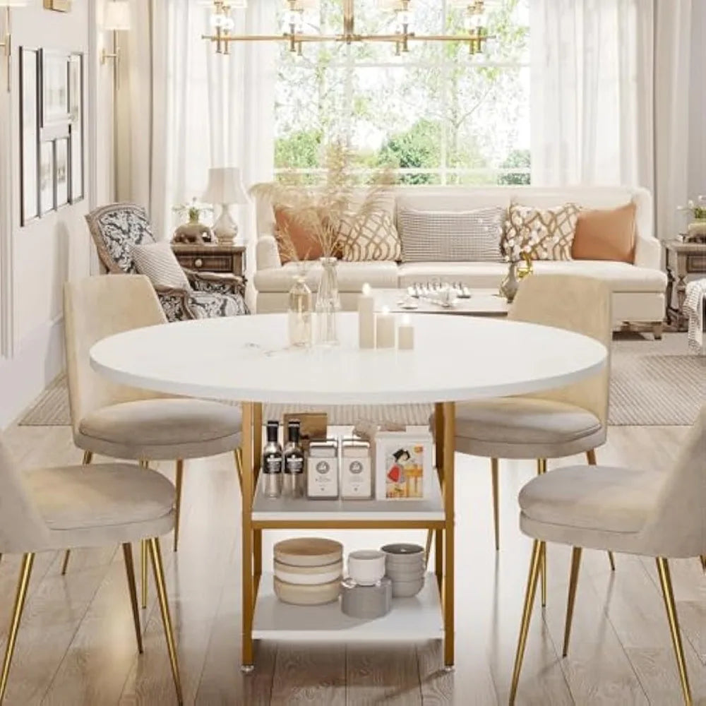 Round 47-Inch Dining Table with Storage for 4 People, Ideal for Kitchen and Dining Room