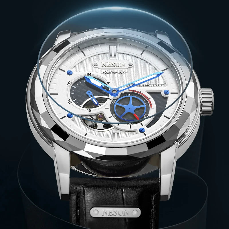 NESUN automatic mechanical watch, stainless steel case luminous classic men's wristwatch, large dial mechanical watch