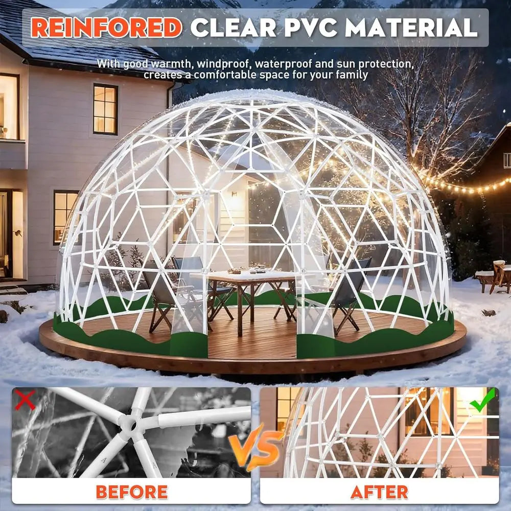 12-Foot Geodesic PVC Dome Tent, Waterproof Outdoor Bubble House with 2 10M Light Strings for Garden, Patio, Events