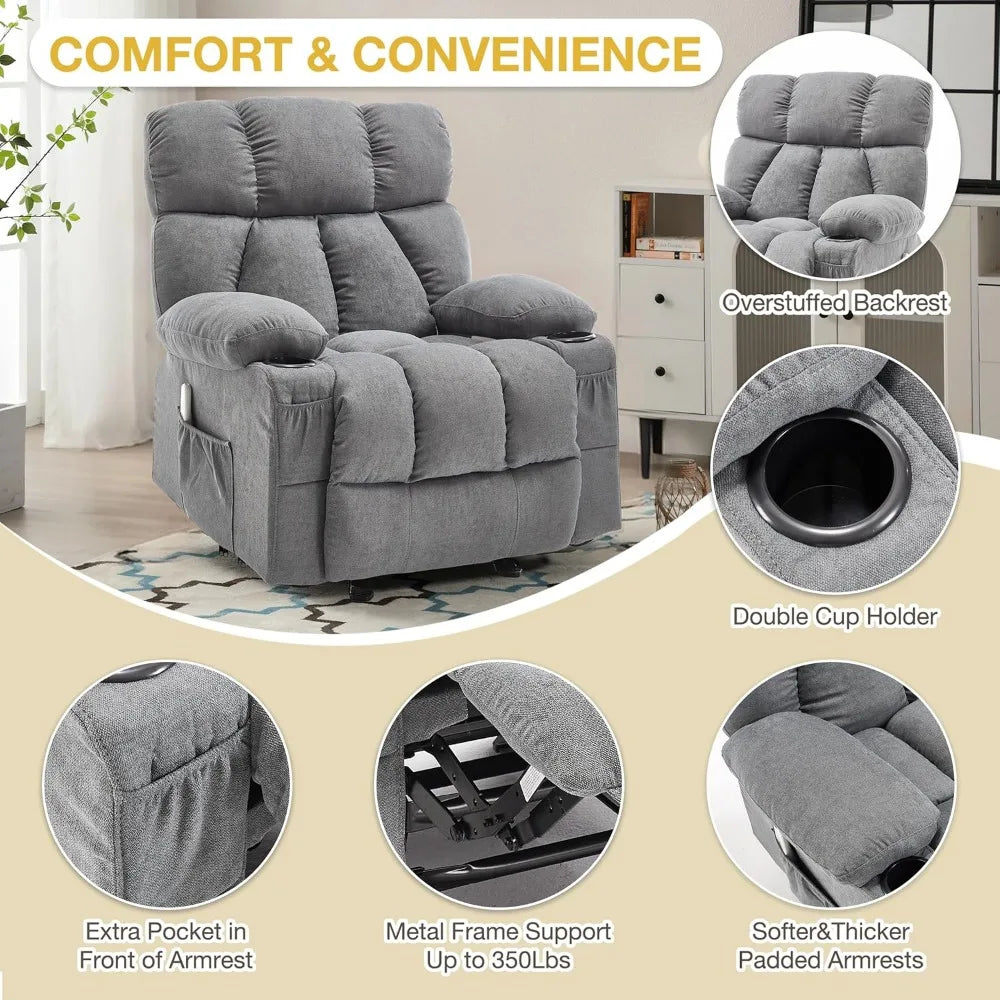 Ergonomic Fabric Nursery Chair with Overstuffed Rocker, Vibration, and Gentle Heat Features