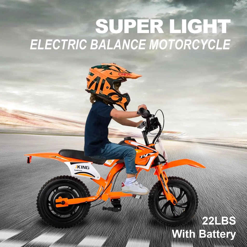 Kids Electric Dirt Bike C6, 12-inch 300W Brushless Motor, 3-Speed LCD, 10 MPH Top Speed, Orange
