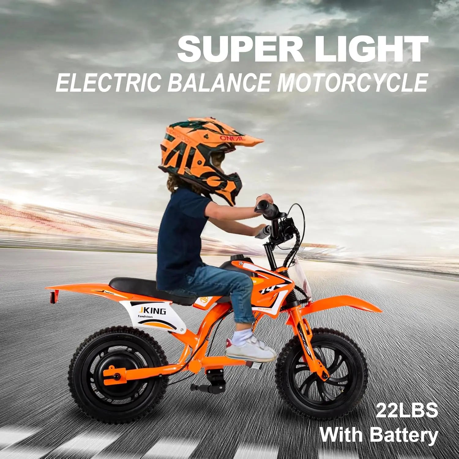 Kids Electric Dirt Bike C6, 12-inch 300W Brushless Motor, 3-Speed LCD, 10 MPH Top Speed, Orange