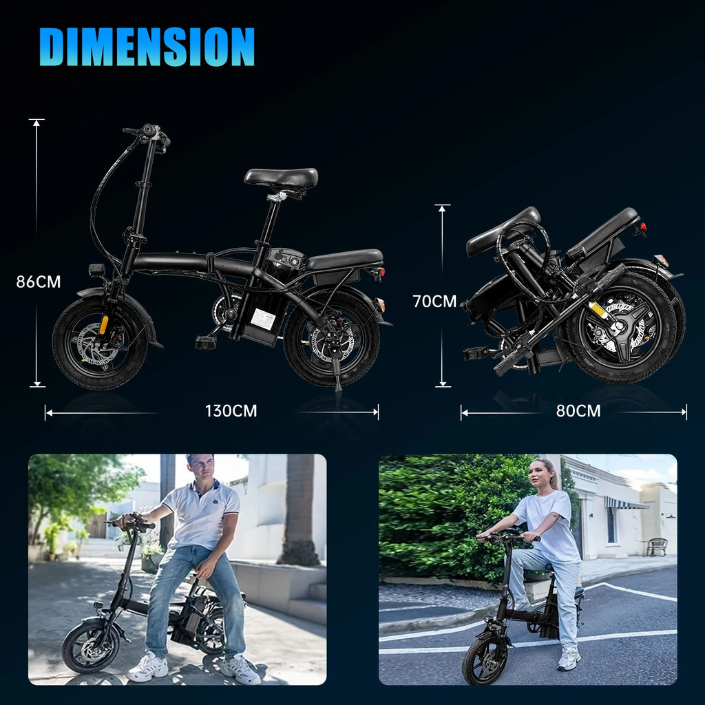 HEZZO T5 Foldable Electric Bike w/ Seat &Basket 48V 350W Motor 22Miles Range 20 MPH 14Inch Top Speed Ebike for Adults Commuting
