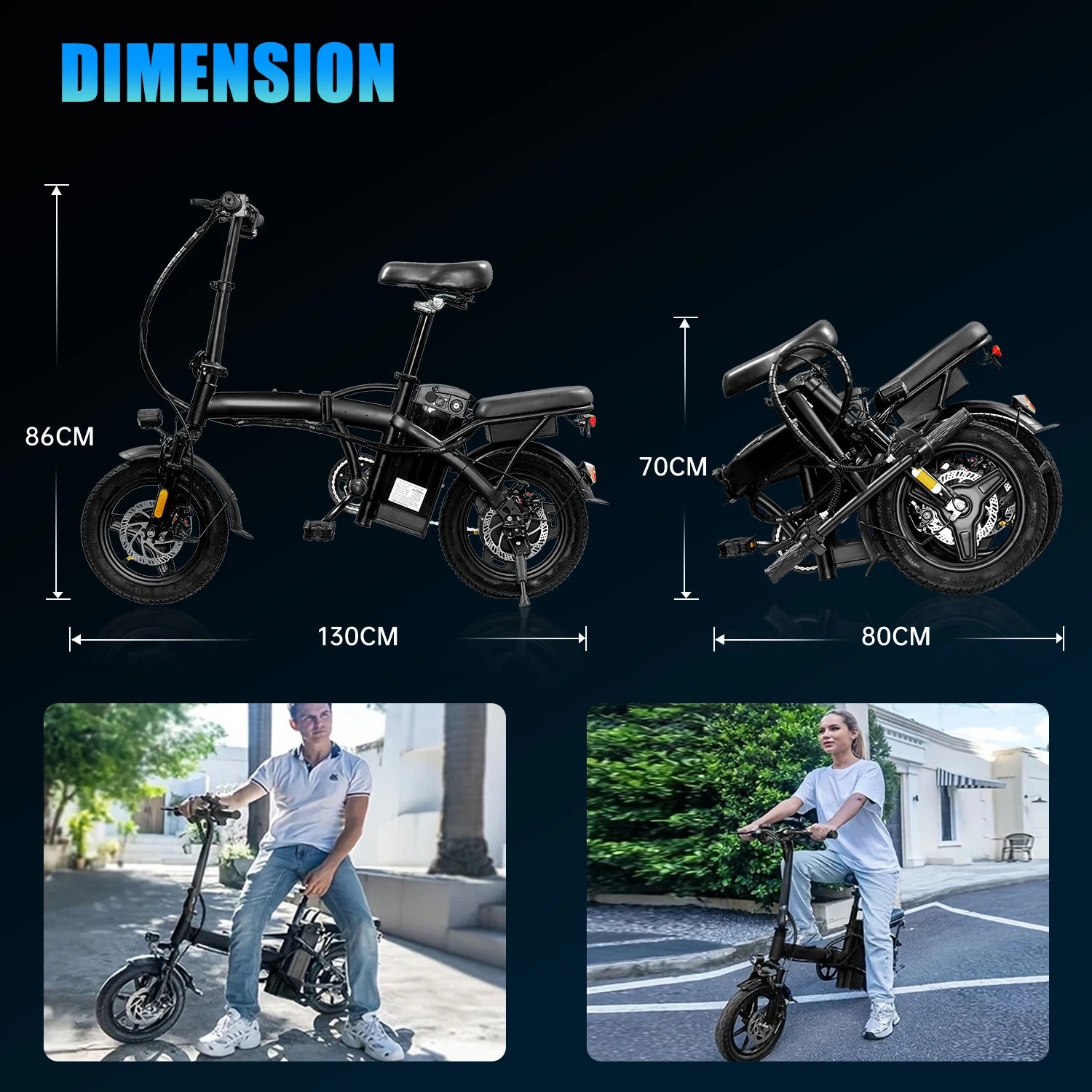 HEZZO T5 Foldable Electric Bike w/ Seat &Basket 48V 350W Motor 22Miles Range 20 MPH 14Inch Top Speed Ebike for Adults Commuting