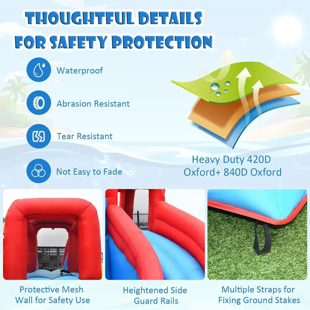 Iatable Water Slide, Crab Theme Kids Waterslide Park Outdoor with Dual Slides for Racing Fun/Climbing/Hide&Seek Cave, Blower, Bl