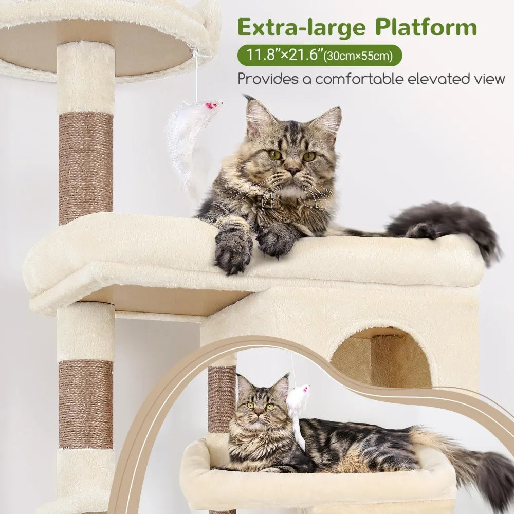 Heavy Duty Cat Trees for Large Cats, Sturdy 72in Maine Coon Cat Tree for Large 20 lbs+ Heavy DutyTower for Ad