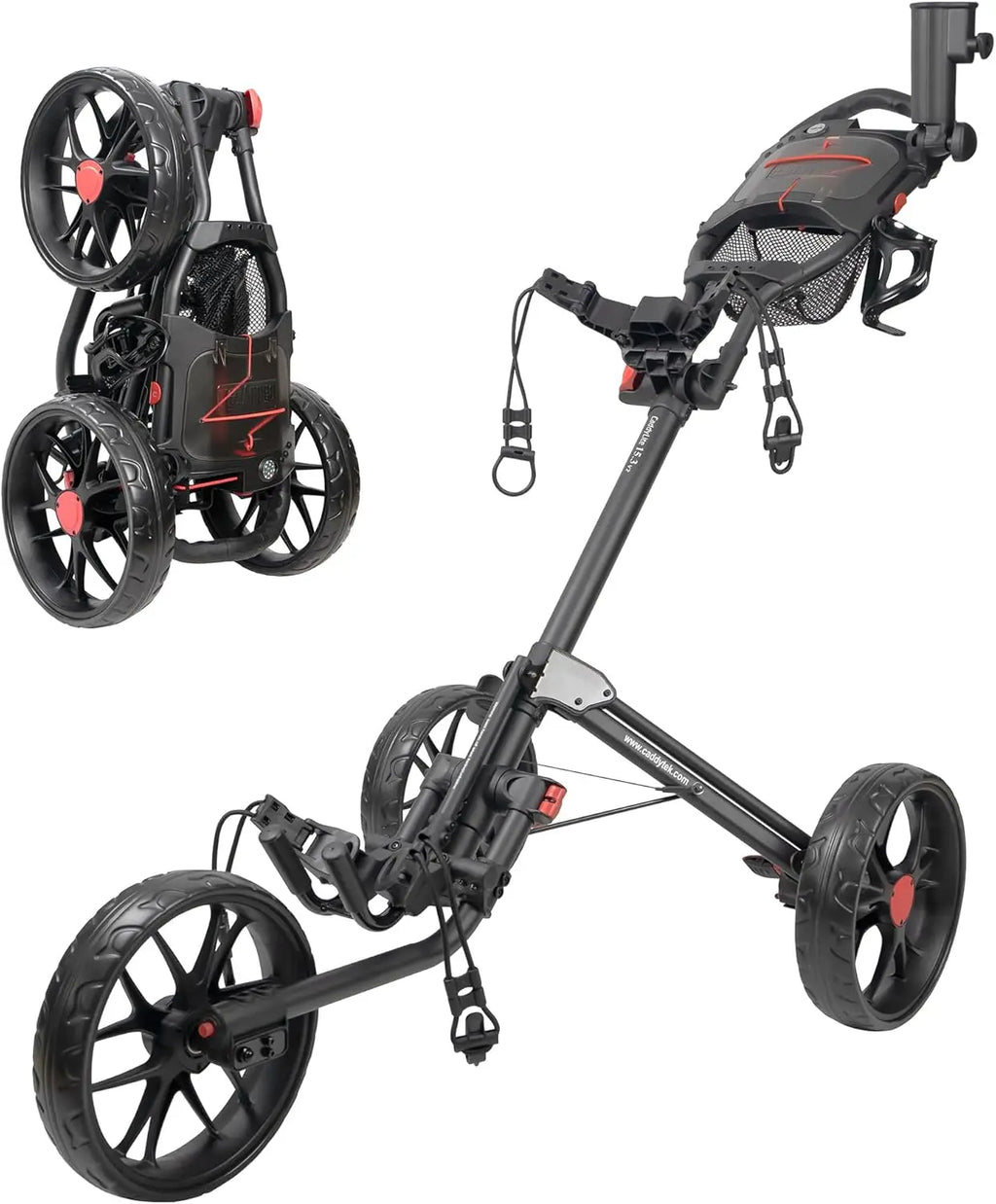Lightweight Foldable Golf Push Cart with EVA Wheels, Foot Brake, Adjustable Handle & Accessories - 15.3 V2 Model