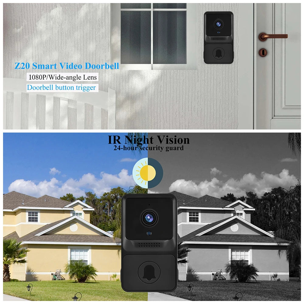1080P HD Visual Smart Security Doorbell Camera Wireless Video Doorbell with IR Night Vision 2-Way Audio Real-Time Monitoring
