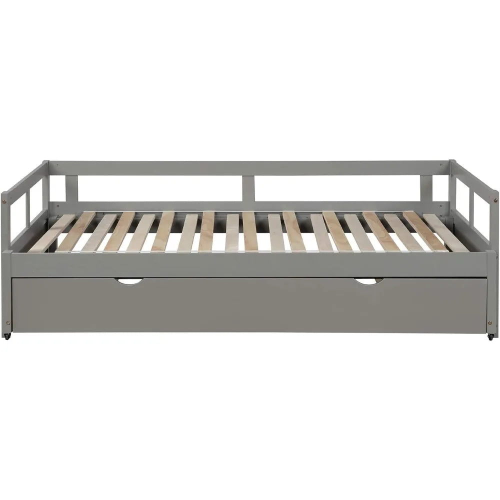 extendable daybed with trundle beds, wood daybed frame with pull out trundle, twin to king design extending daybed for kids girl