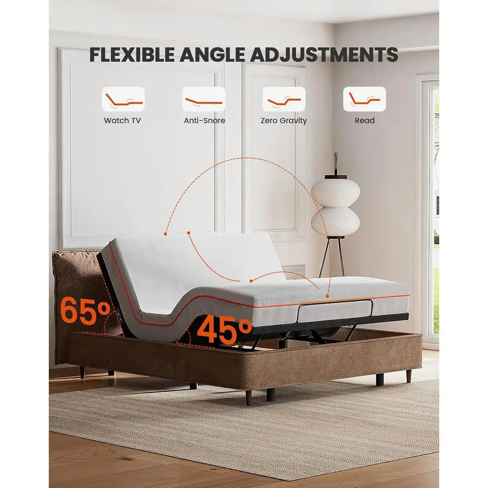 Queen Adjustable Bed Frame with Massage, Head & Foot Incline, Wireless Remote, 4 Built-in USB Ports, LED Night Light,Customized