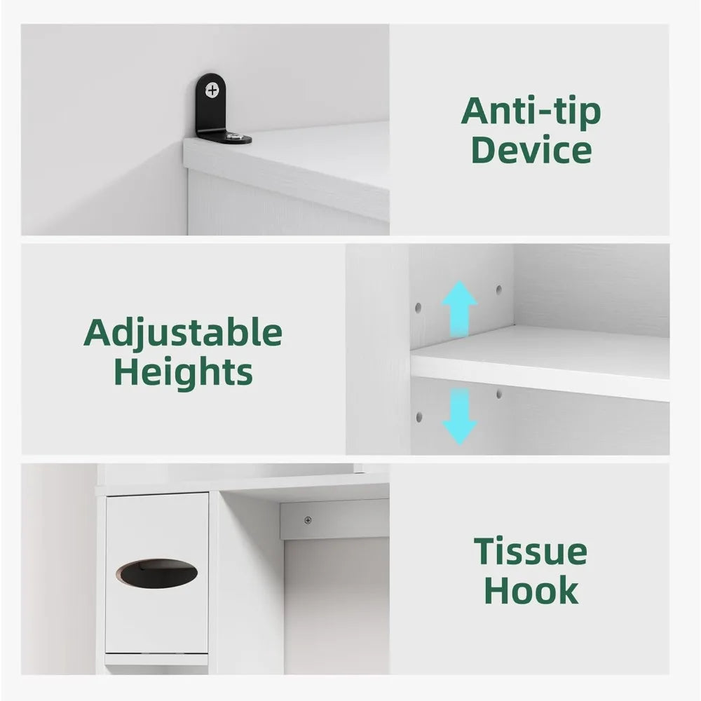 65" Tall Over Toilet Storage Cabinet with 2 Doors & Adjustable Shelves, Freestanding Bathroom Organizer for Small Spaces