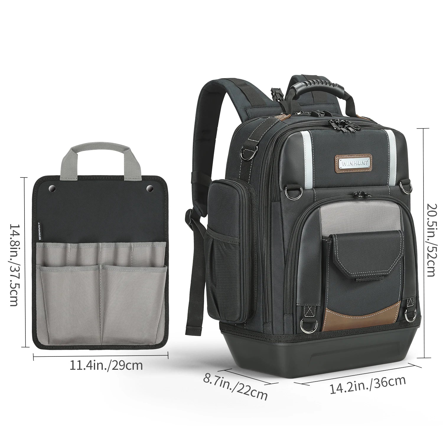 WINHUNT，Professional Tool Backpack, Heavy-Duty Storage Bag with Multiple Compartments, Padded Straps, Black/Grey