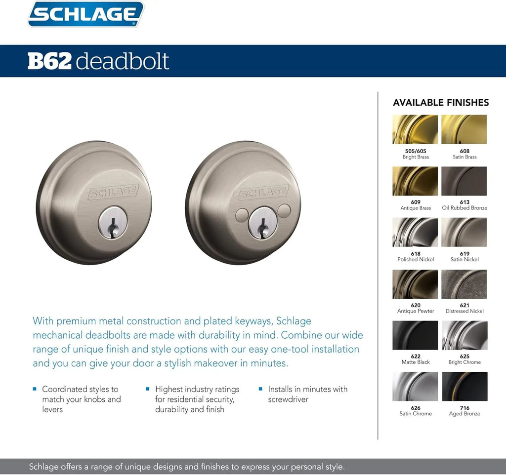 High-Security Deadbolt Lock, Keyed Both Sides, Matte Black Finish for Exterior Doors