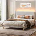 Queen Bed Frame with Adjustable Headboard, LED Lighting, Vertical Channel Tufted Corduroy Upholstered, Solid Wooden,Customized