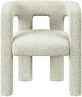Modern Boucle Barrel Dining Chair, Upholstered Linen Kitchen Boucle Armchair with Sidearms and Back, for Dining Room Living Roo