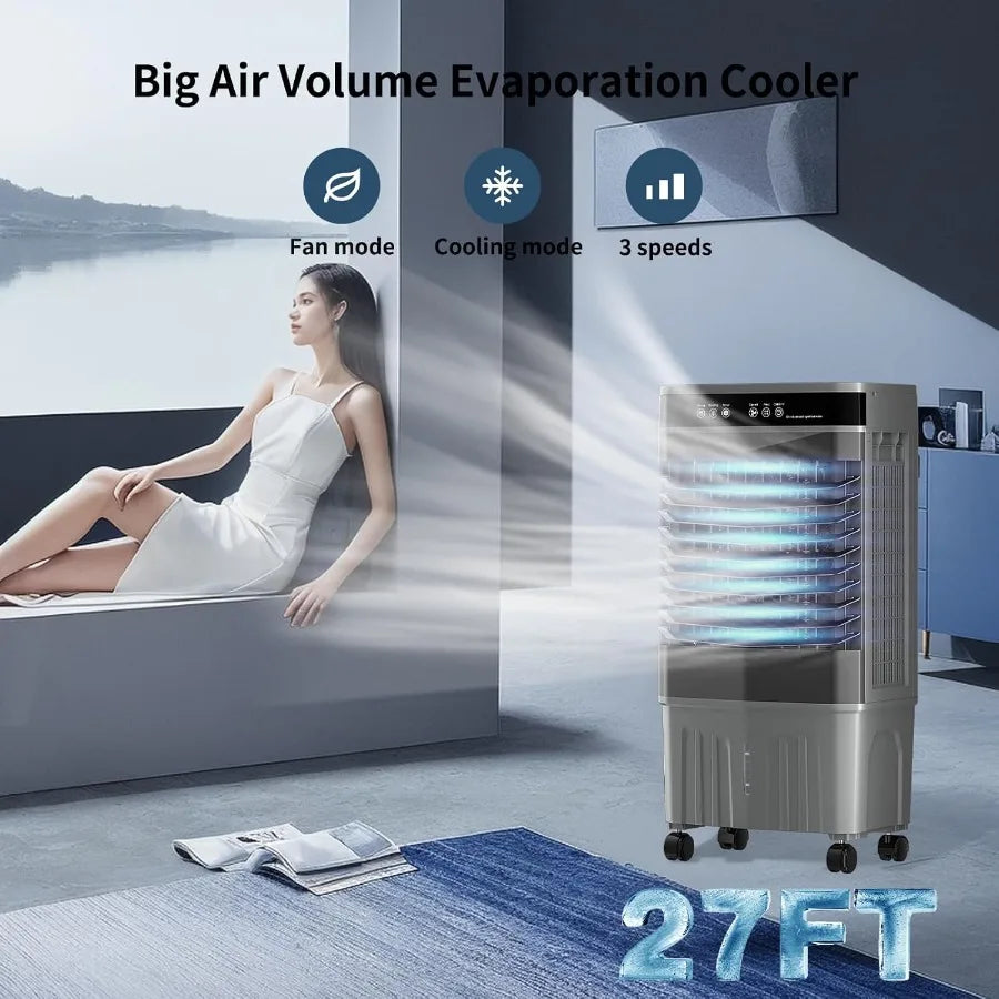 8.2 Gal Swamp Cooler Air Conditioner 3In1 with Remote Control 3 Speed Settings 12H Timer 6 Ice Packs Portable Evaporative Air C