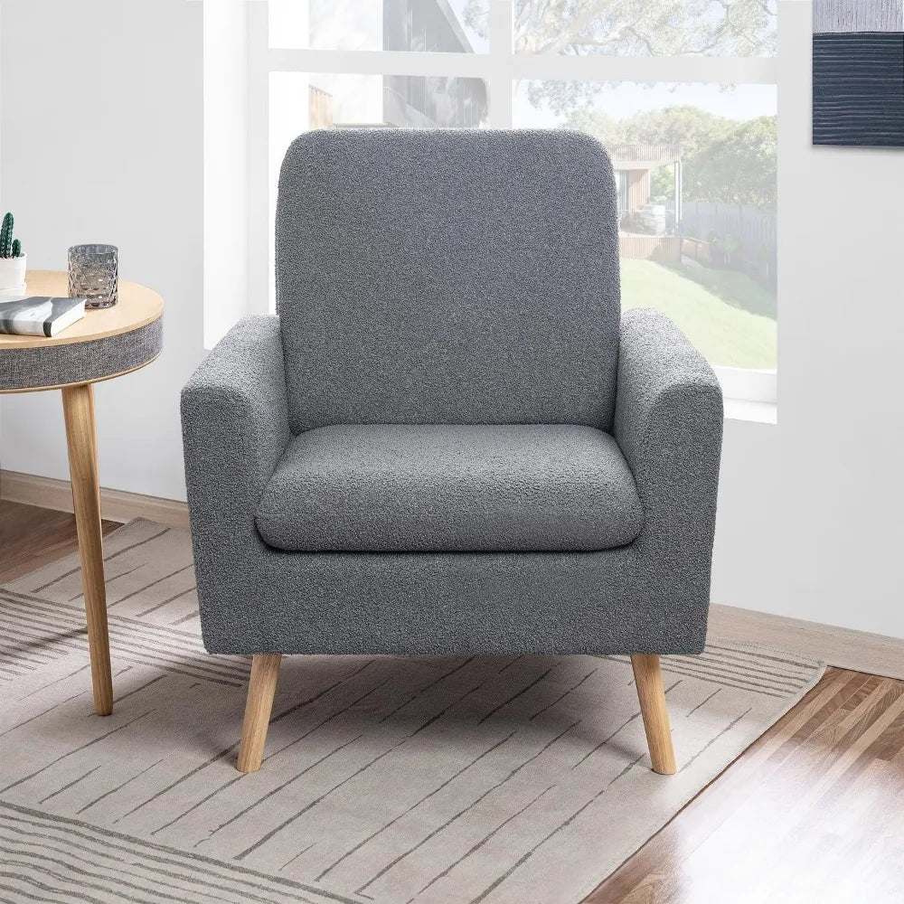 Mid-Century Modern Chair, Durable Wood Frame Accent Chairs for Living Room, Soft Teddy Fleece Accent Chair,Customized