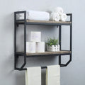 2-Tier Black Towel Rack with Shelves, Wall Mounted Bathroom Storage Over Toilet, Rustic Floating Utility Holder