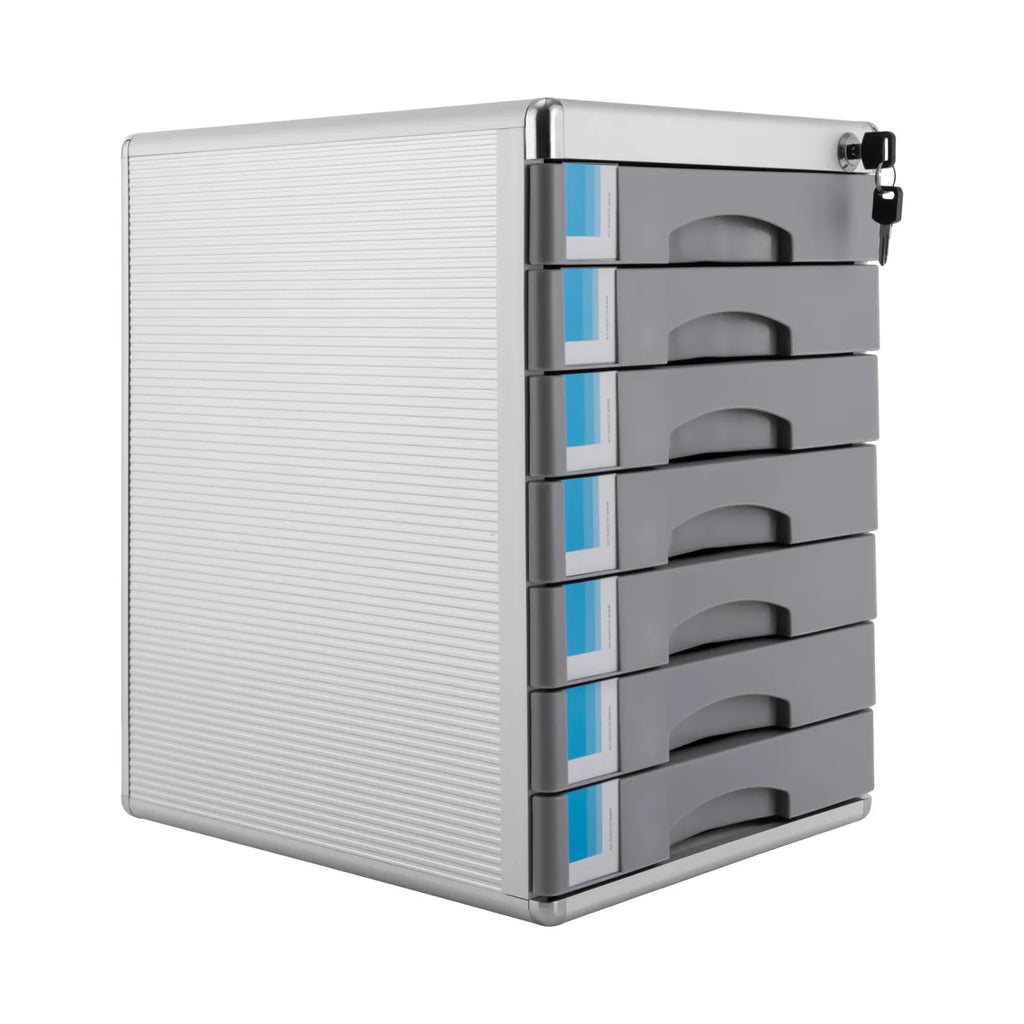 Aluminum Alloy Drawer Organizer with 7 Compartments Lockable for Office Files Documents and Supplies Desk Storage Unit