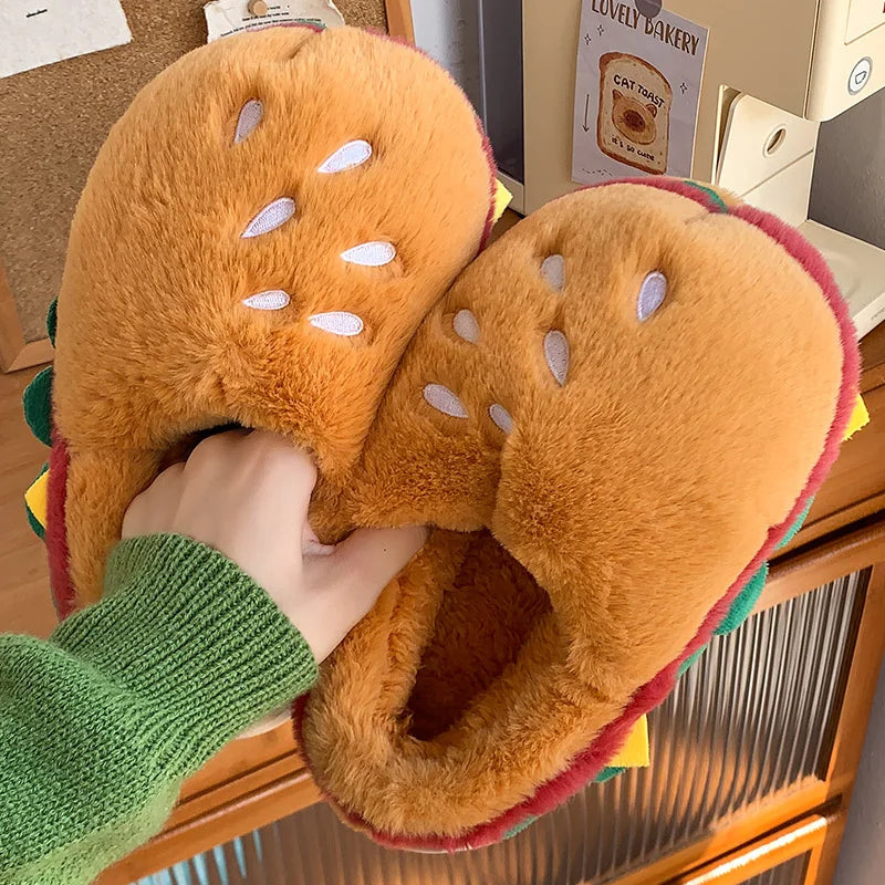 Hamburger cotton slippers for women in winter, new home bag and warm plush couple cotton shoes for women good 2026