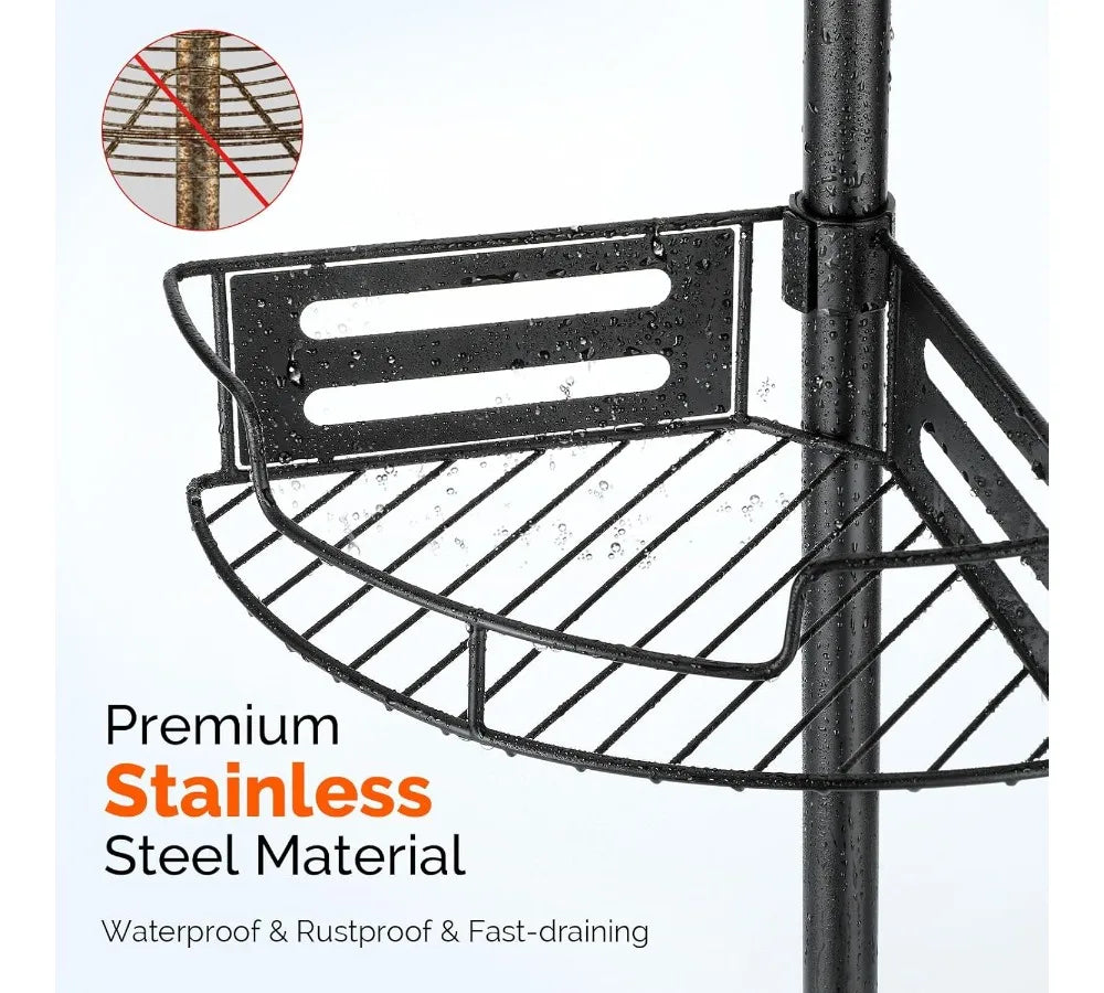 Adjustable Tension Pole Shower Caddy: 4-Tier Rustproof Bathroom Organizer with Quick Installation for Small Spaces