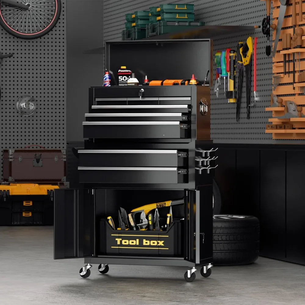 Rolling Tool Chest with Lock, Detachable Tool Cabinet Cart with Wheels, High-Capacity Mechanic Tool Organizer for Garage