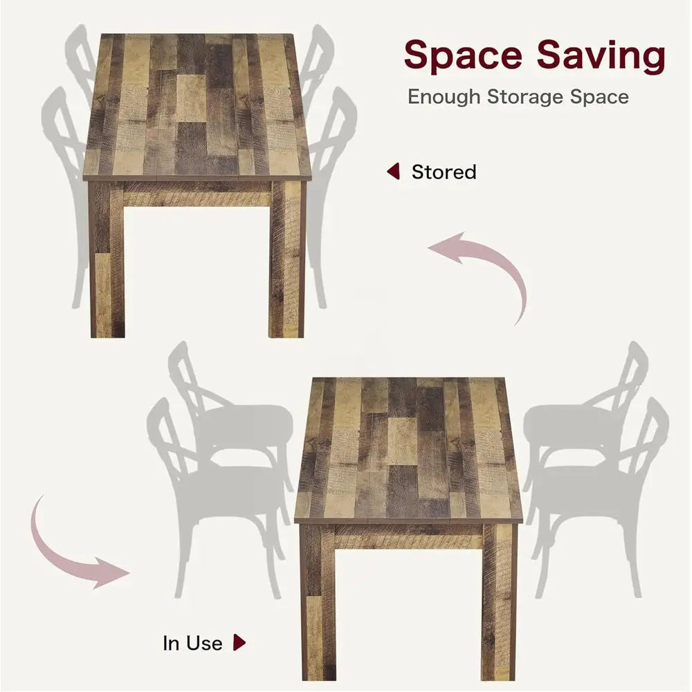 Farmhouse Style Large Rectangular Dining Table for 4-6, Rustic Brown, Ideal for Small Spaces and Apartments