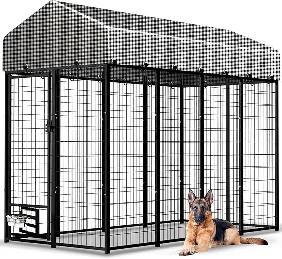 Heavy-Duty Outdoor Dog Run Enclosure with Roof - 8x4x6 Feet Large Dog Kennel, Heavy Gauge Steel Playpen for Dogs