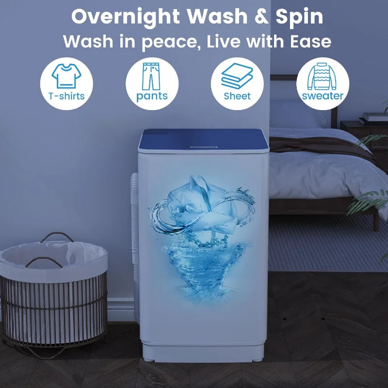 VCJ Portable Washing Machine, 18lbs Fully Automatic Washer with Stainless Steel Tub, 7 Wash Programs, 380W Powerful Motor