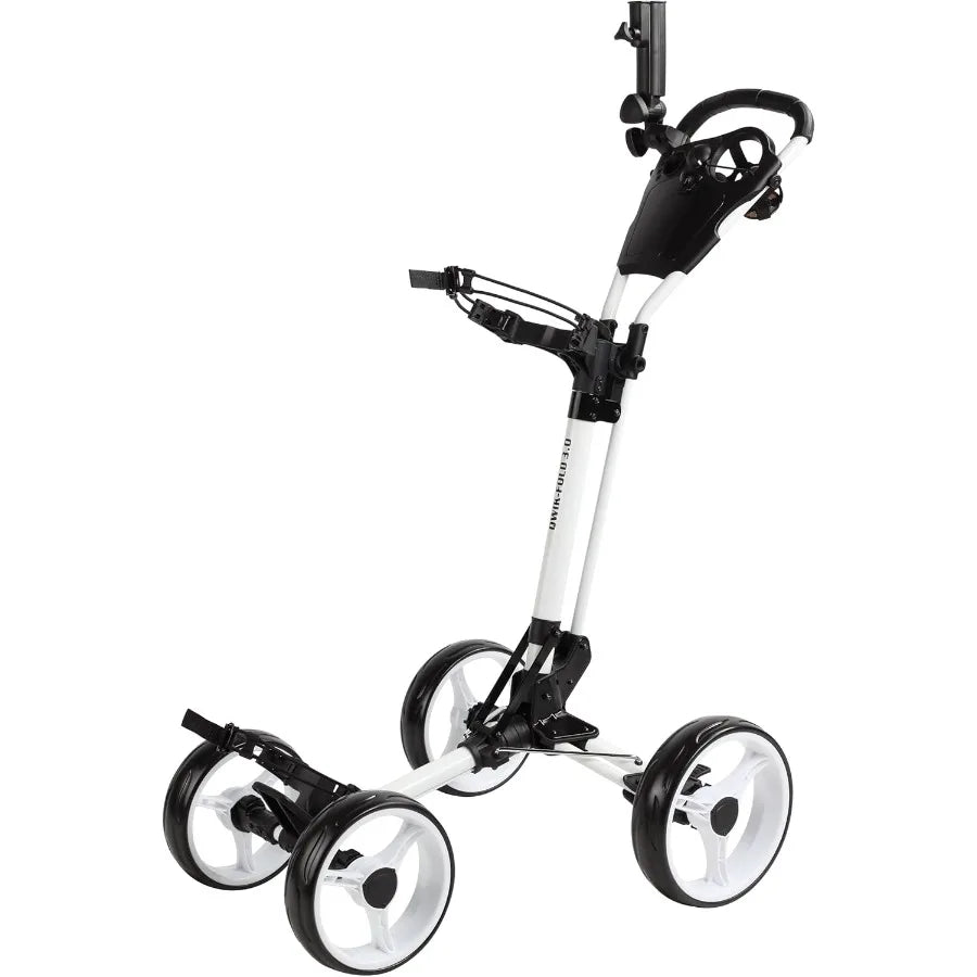 Folding Golf Push Cart 4 Wheel with Foot Brake for Easy Transportation and Storage 1Second Open Close Design Adjustable Handle